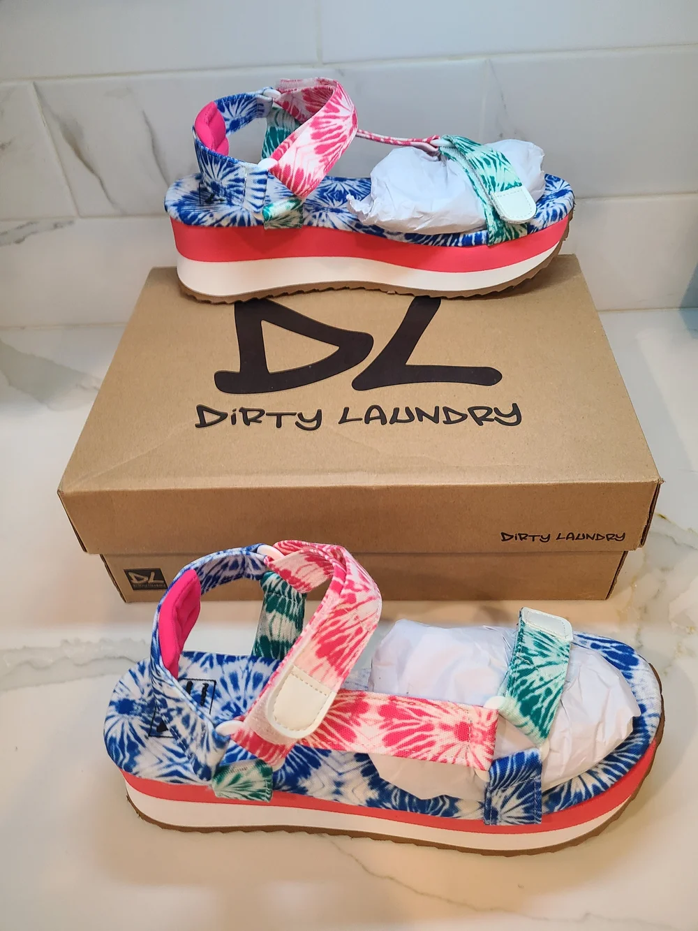 Dirty Laundry Women's Tie-Dye Platform Sandals - Blue/Pink/Green 8.5 EU 39 NEW